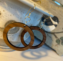 Load image into Gallery viewer, Walnut wood earrings - open circle
