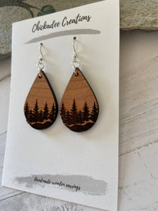 Cherry wood earrings teardrop forest