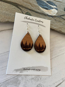 Cherry wood earrings teardrop forest