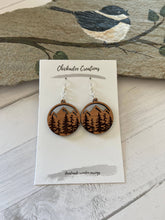 Load image into Gallery viewer, Cherry wood earrings mountains &amp; trees
