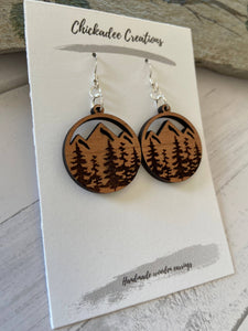 Cherry wood earrings mountains & trees