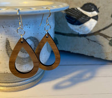 Load image into Gallery viewer, Walnut wood earrings - open teardrop
