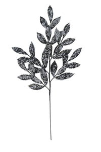 Black Glittered Leaf Spray with Silver Glitter