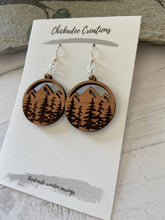 Load image into Gallery viewer, Cherry wood earrings mountains &amp; trees
