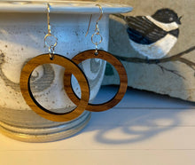 Load image into Gallery viewer, Walnut wood earrings - open circle
