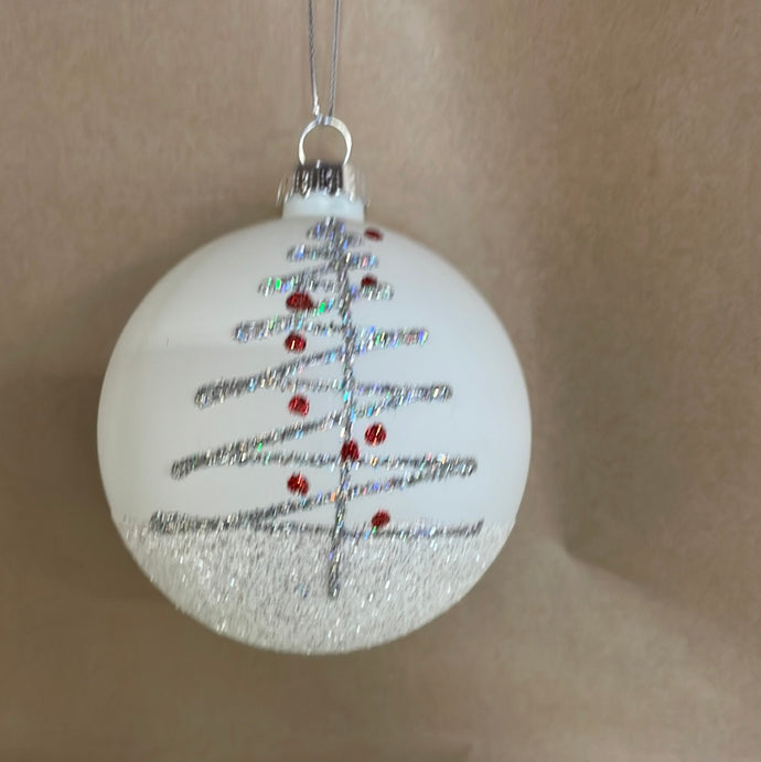 White/glitter tree glass ball