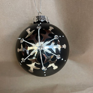 Black/silver snowflake glass ball