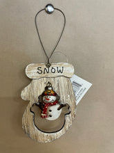 Load image into Gallery viewer, Joy-  Santa with Candy cane in a wood mitt Christmas Tree Ornament
