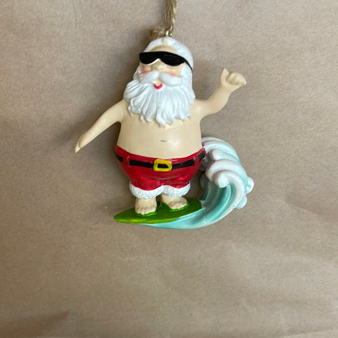 Surfing Santa ornament