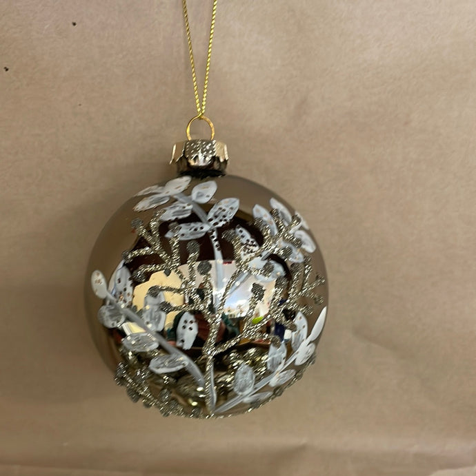 Pewter look, gold, white glass ornament