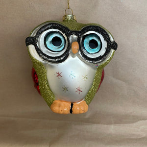 Glass glitter owl ornament