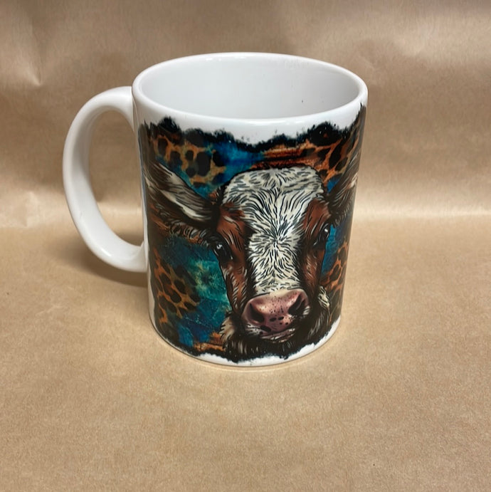 Cheetah teal and cow 12oz coffee mug