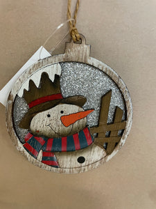 Wooden circle snowman or Santa Christmas ornament