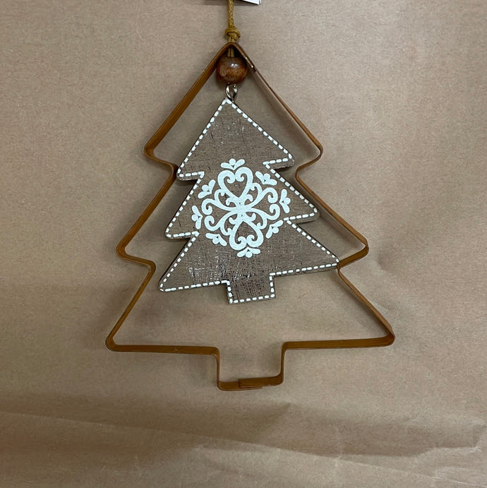 Metal/wood tree ornament