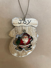 Load image into Gallery viewer, Joy-  Santa with Candy cane in a wood mitt Christmas Tree Ornament
