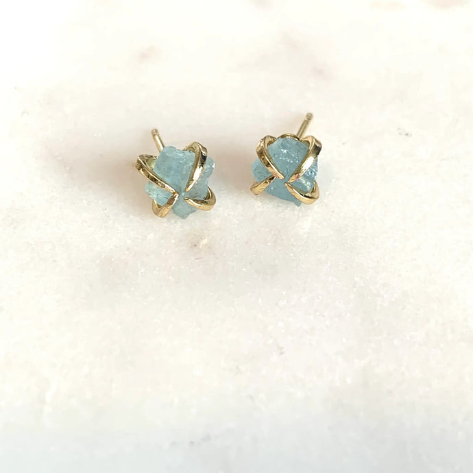Gold/Aquamarine Earrings: Royce &Oak