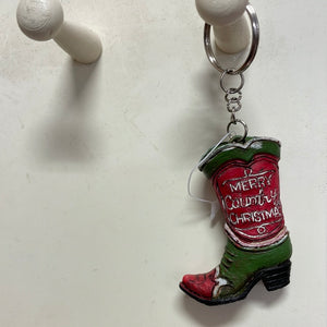 Cowboy boot Christmas key Chain