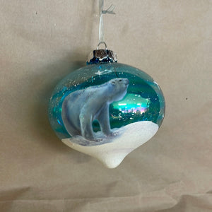 Hand painted polar bear glass ornament