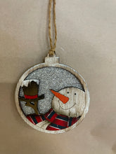 Load image into Gallery viewer, Wooden circle snowman or Santa Christmas ornament
