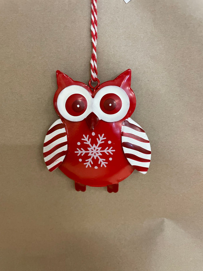 Tin winter owl ornament