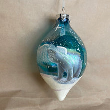 Load image into Gallery viewer, Hand painted polar bear glass ornament

