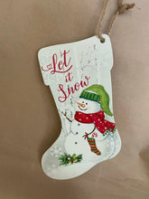 Load image into Gallery viewer, Metal snowman stocking ornament
