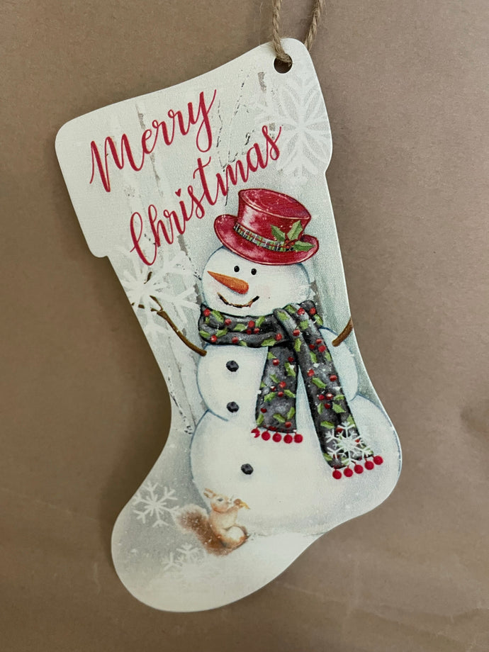 Metal snowman stocking ornament