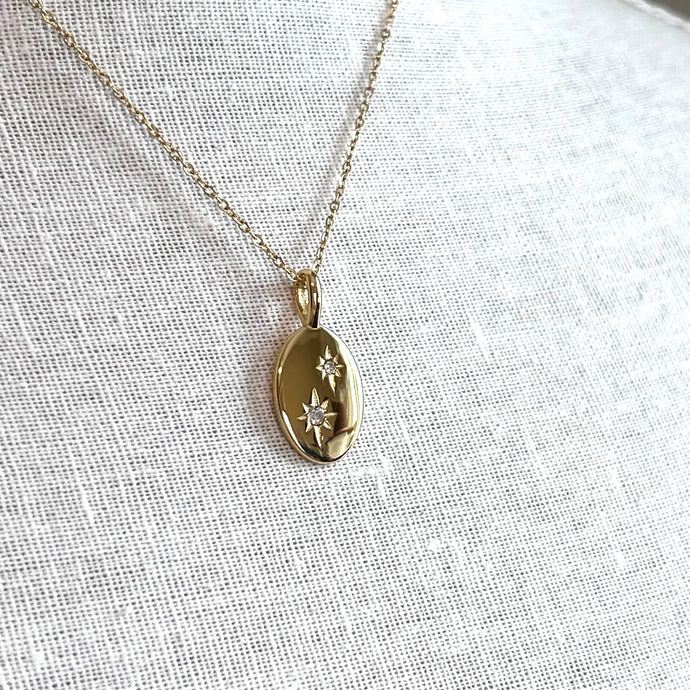 Oval Stone Necklace:Gold