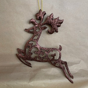 Brown Glitter deer ornament