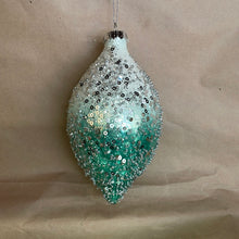 Load image into Gallery viewer, White/teal glitter ornament l
