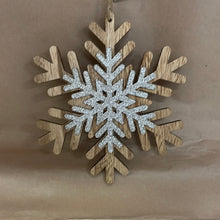 Load image into Gallery viewer, Small Wood Snow flake ornament
