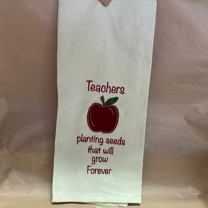 Teachers plant seeds tea towel