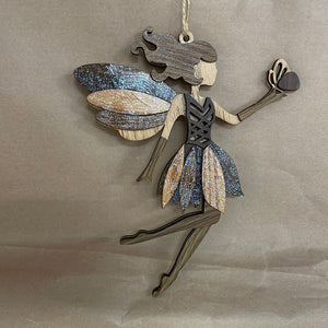 Wood pieced fairy ornament