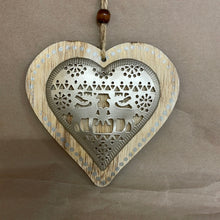 Load image into Gallery viewer, Wood and metal heart ornament
