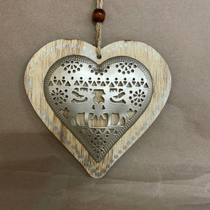 Wood and metal heart ornament