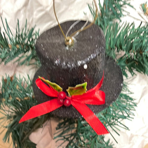 Glittery foam black top hat ornament