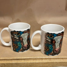 Load image into Gallery viewer, Cheetah teal and cow 12oz coffee mug
