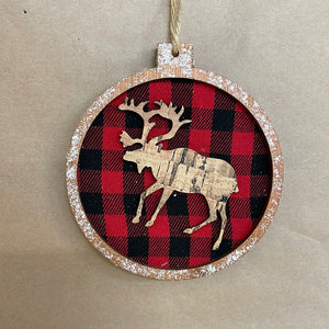 Plaid round with moose ornament