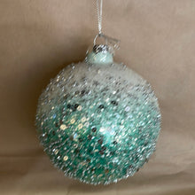 Load image into Gallery viewer, White/teal glitter ornament l
