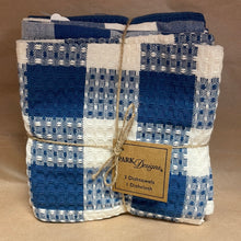 Load image into Gallery viewer, WICKLOW CHECK 3 DISHTOWEL/1 DISHCLOTH SET - CHINA BLUE
